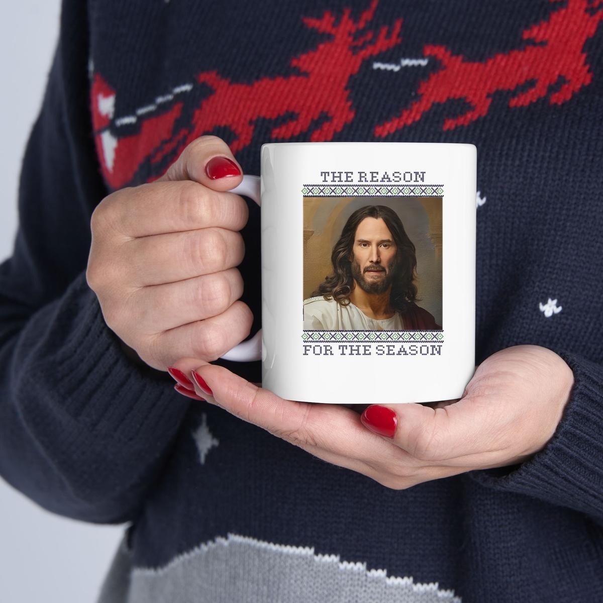 Keanu Reeves Christ The Reason For The Season Ugly Christmas Sweater  Mug