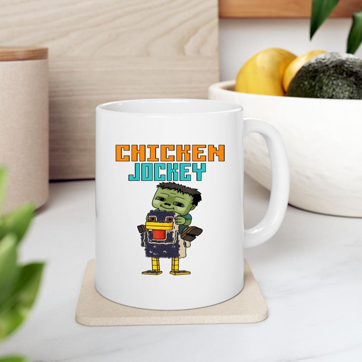 Pixel Art Gamer Chicken Jockey Zombie Cartoon Mug 2