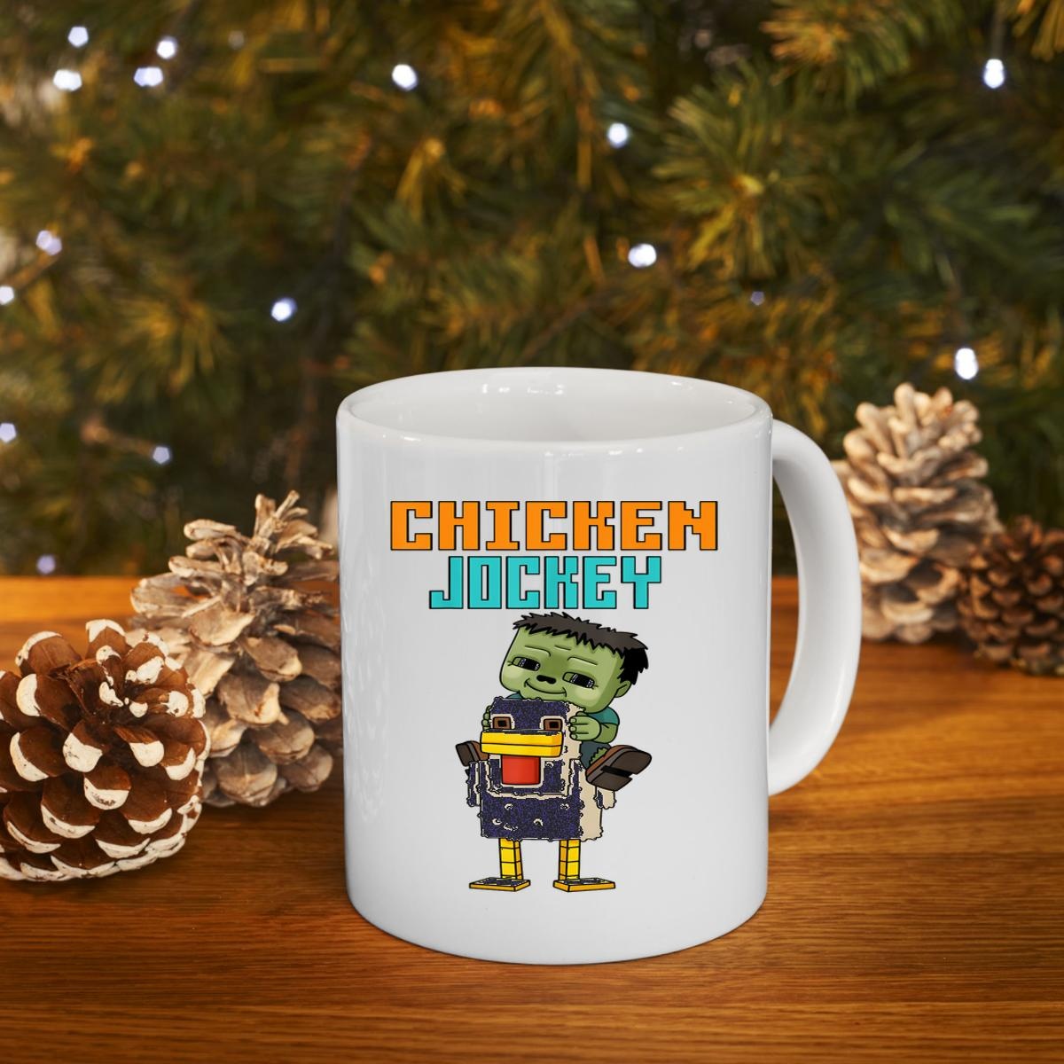 Pixel Art Gamer Chicken Jockey Zombie Cartoon Mug 4