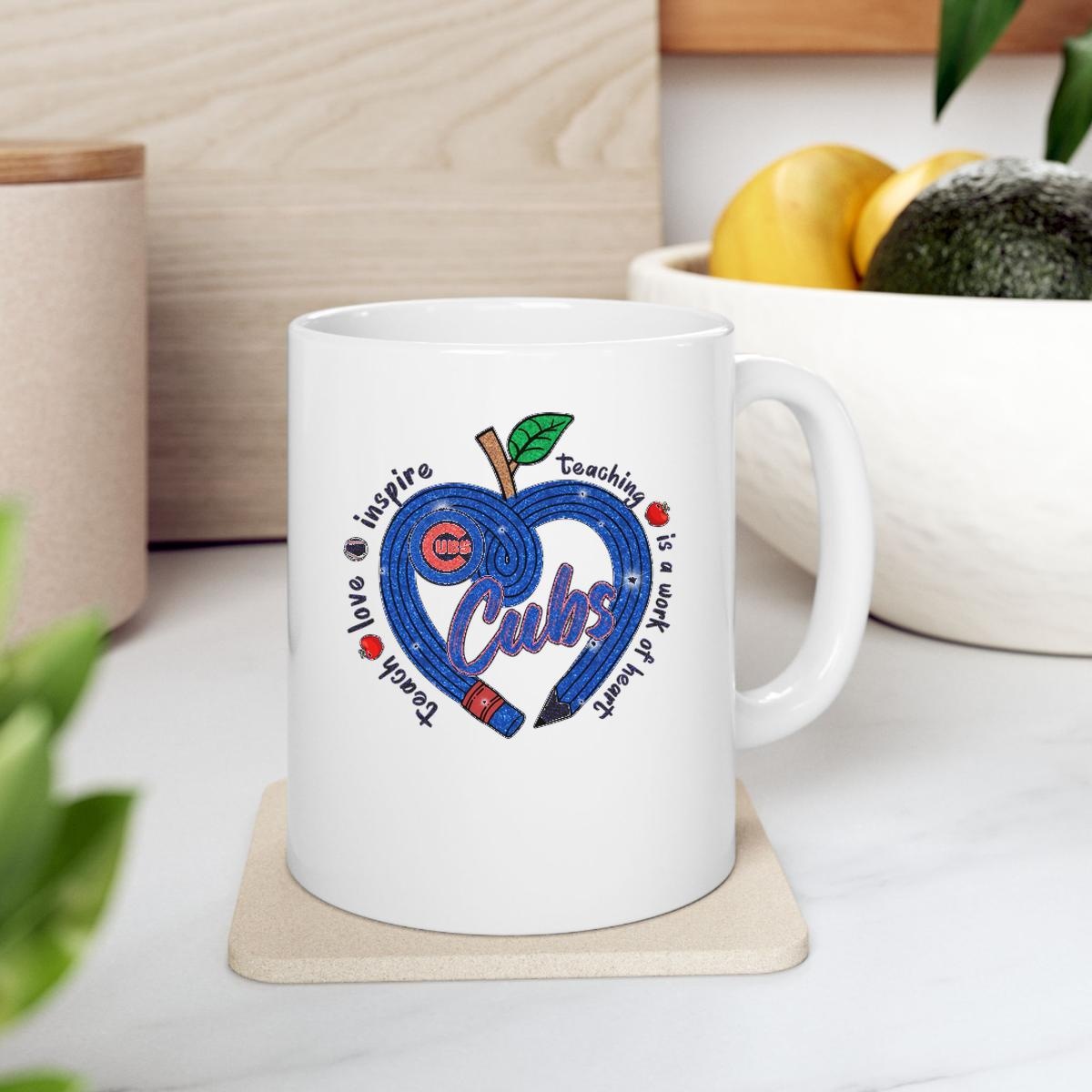 Chicago Cubs Teach Love Inspire Teaching Is A Work Of Heart Mug 2
