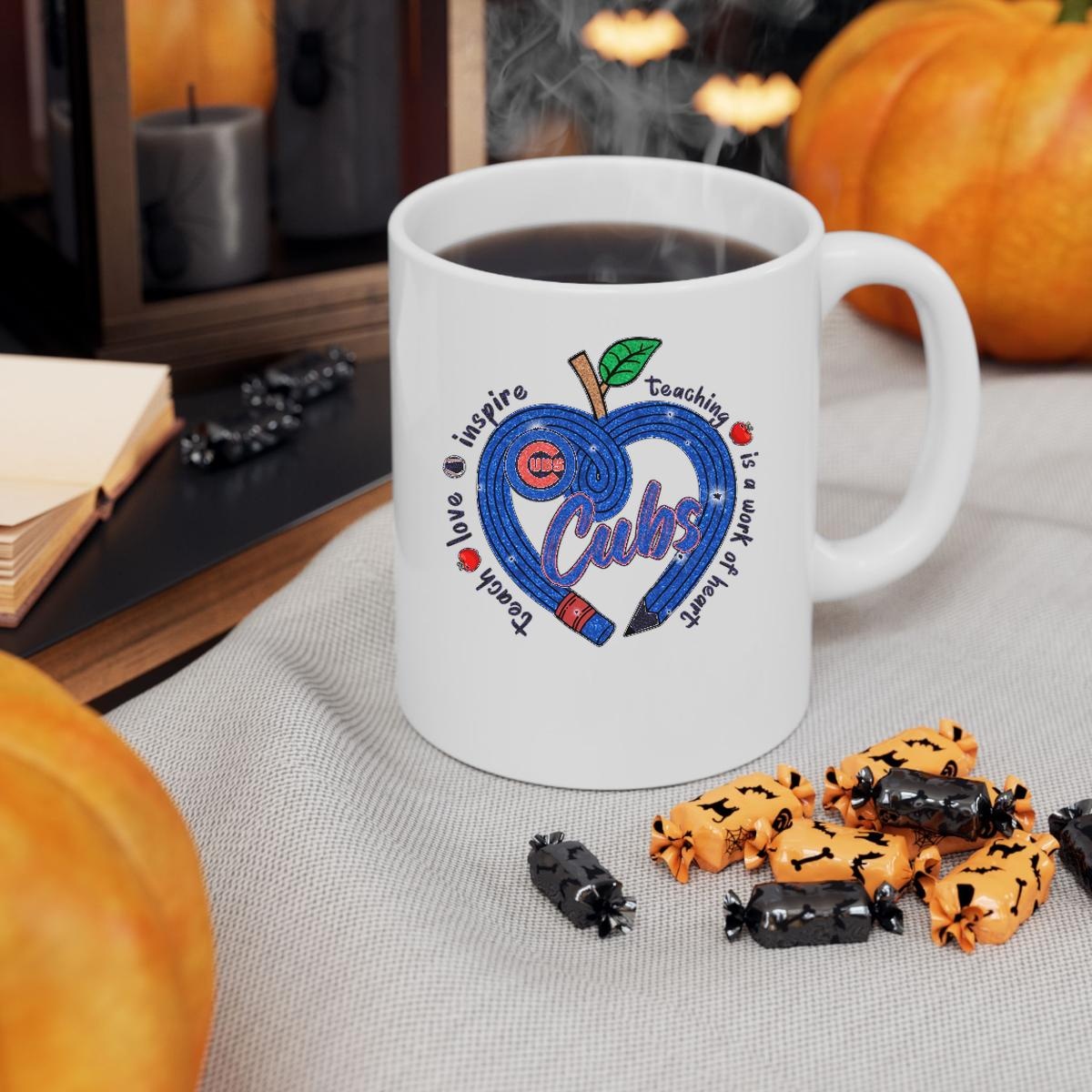 Chicago Cubs Teach Love Inspire Teaching Is A Work Of Heart Mug 3