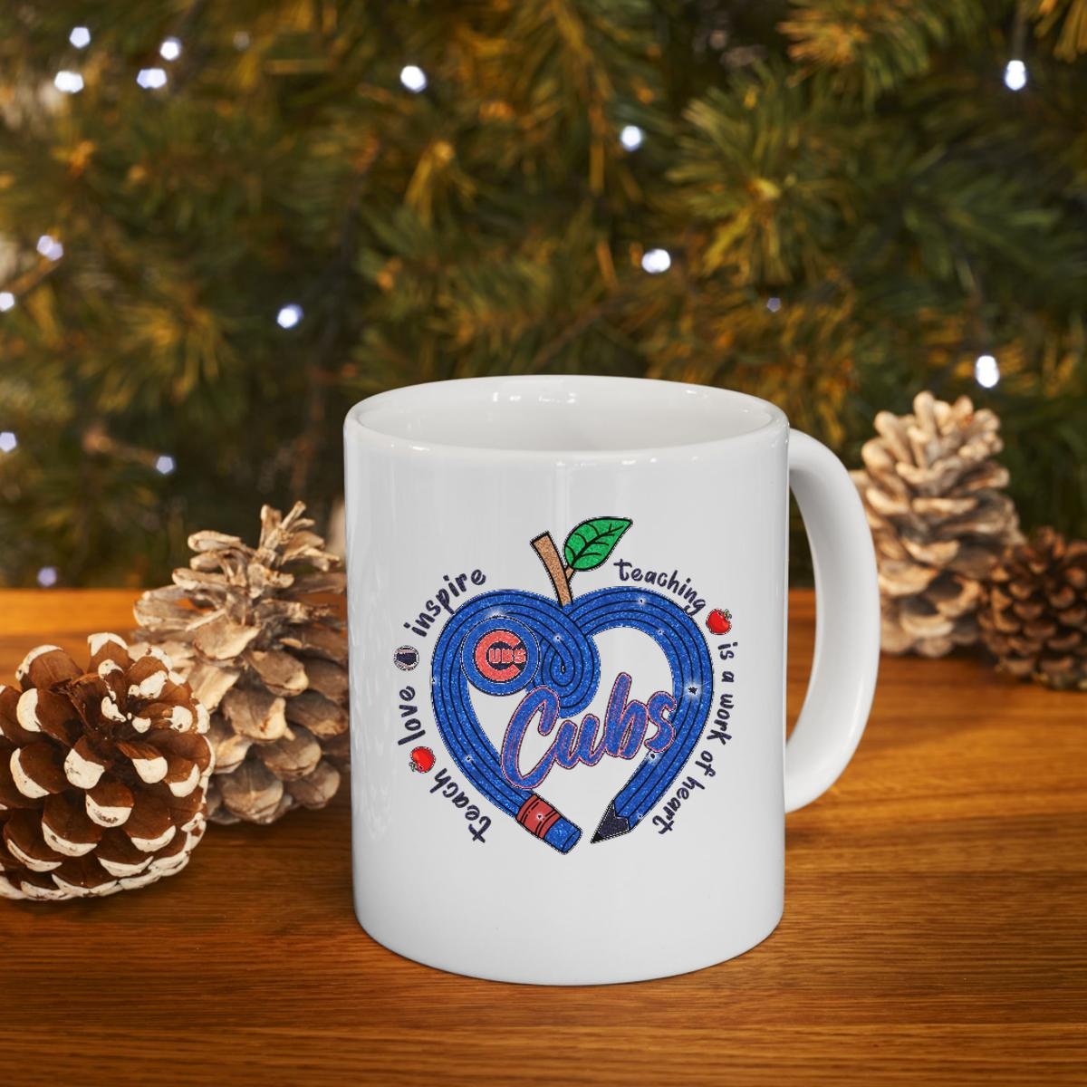 Chicago Cubs Teach Love Inspire Teaching Is A Work Of Heart Mug 4