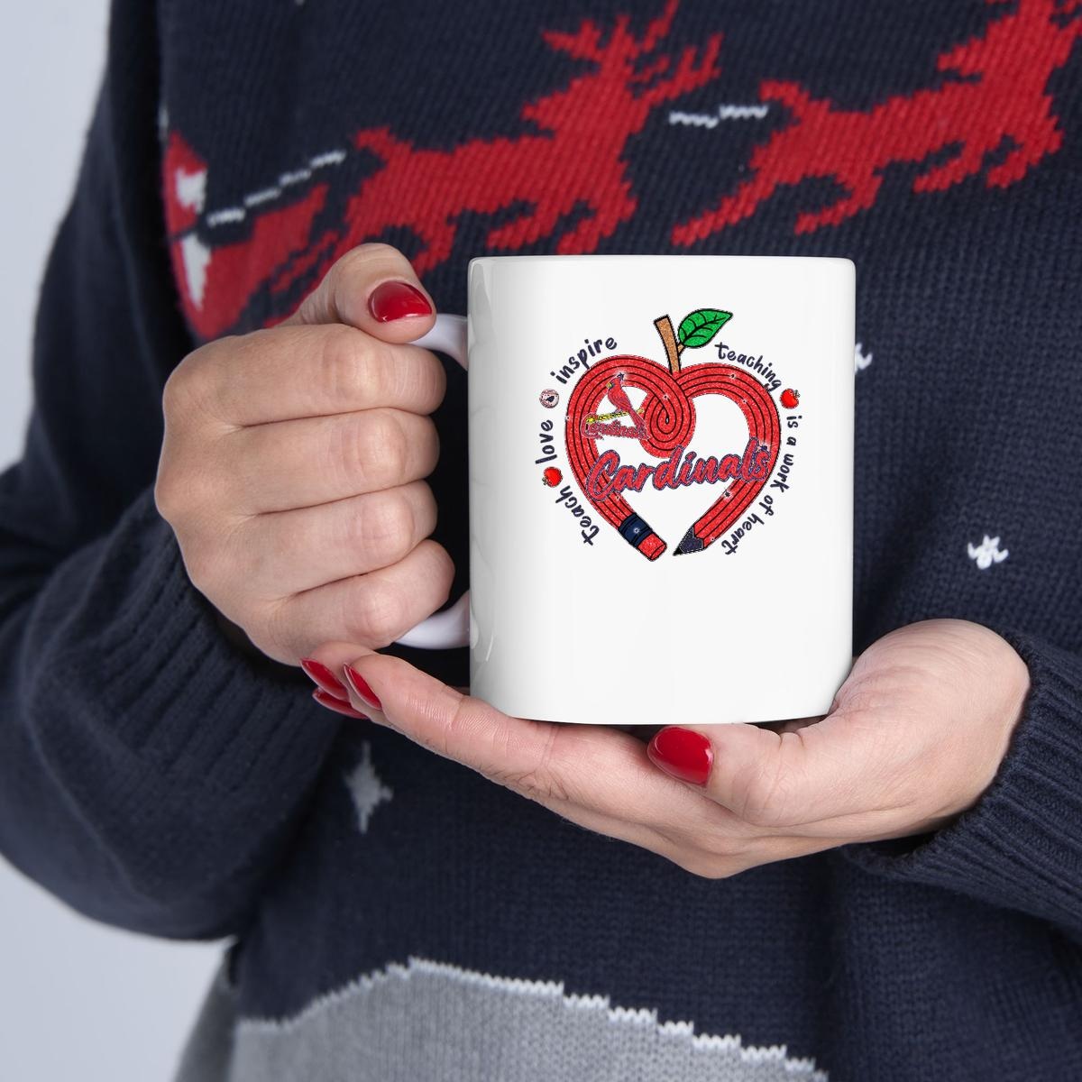 St Louis Cardinals Teacher Love Inspire Is A Work Of Heart Mug
