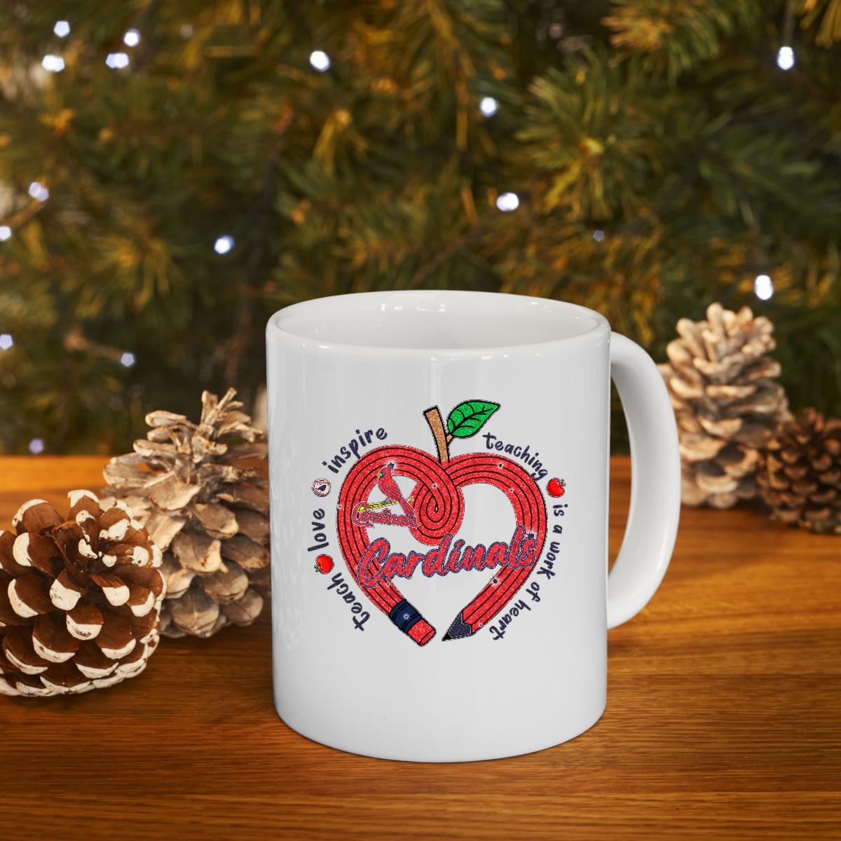 St Louis Cardinals Teacher Love Inspire Is A Work Of Heart Mug 4