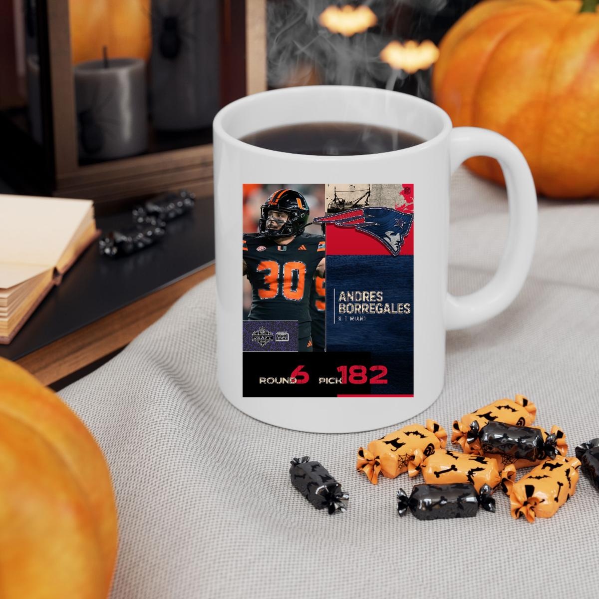 Andres Borregales New England Patriots 2025 Nfl Draft Poster Mug 3