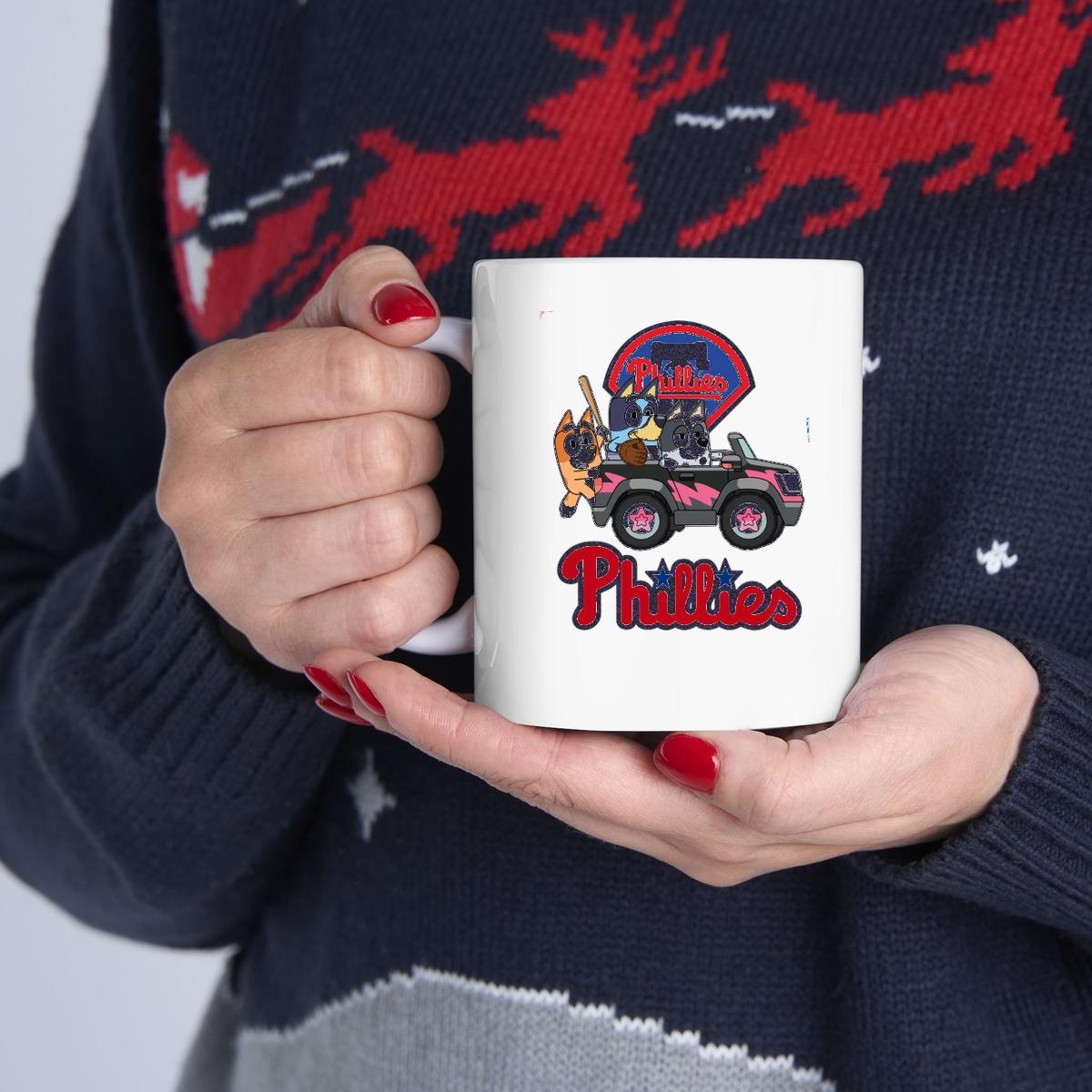 Bluey Characters Driving Car Philadelphia Phillies Mug