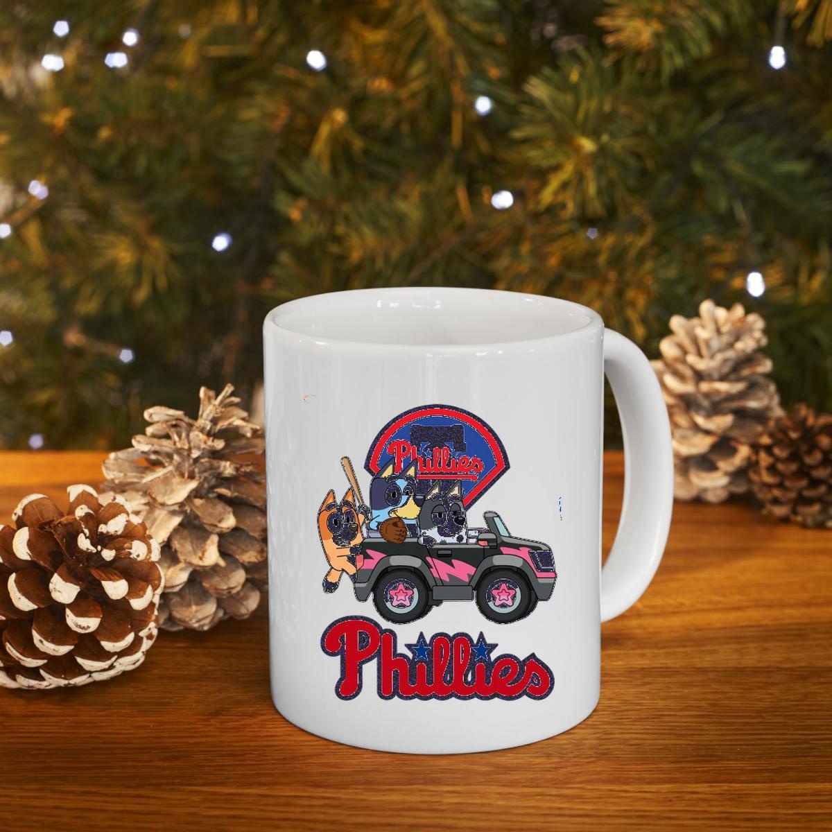 Bluey Characters Driving Car Philadelphia Phillies Mug 4