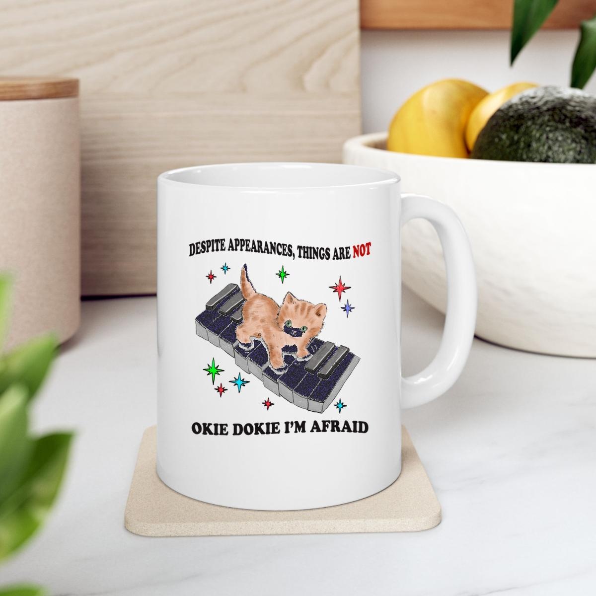 Despite Appearances Things Are Not Okie Dokie Im Afraid Kitty On Piano Mug 2