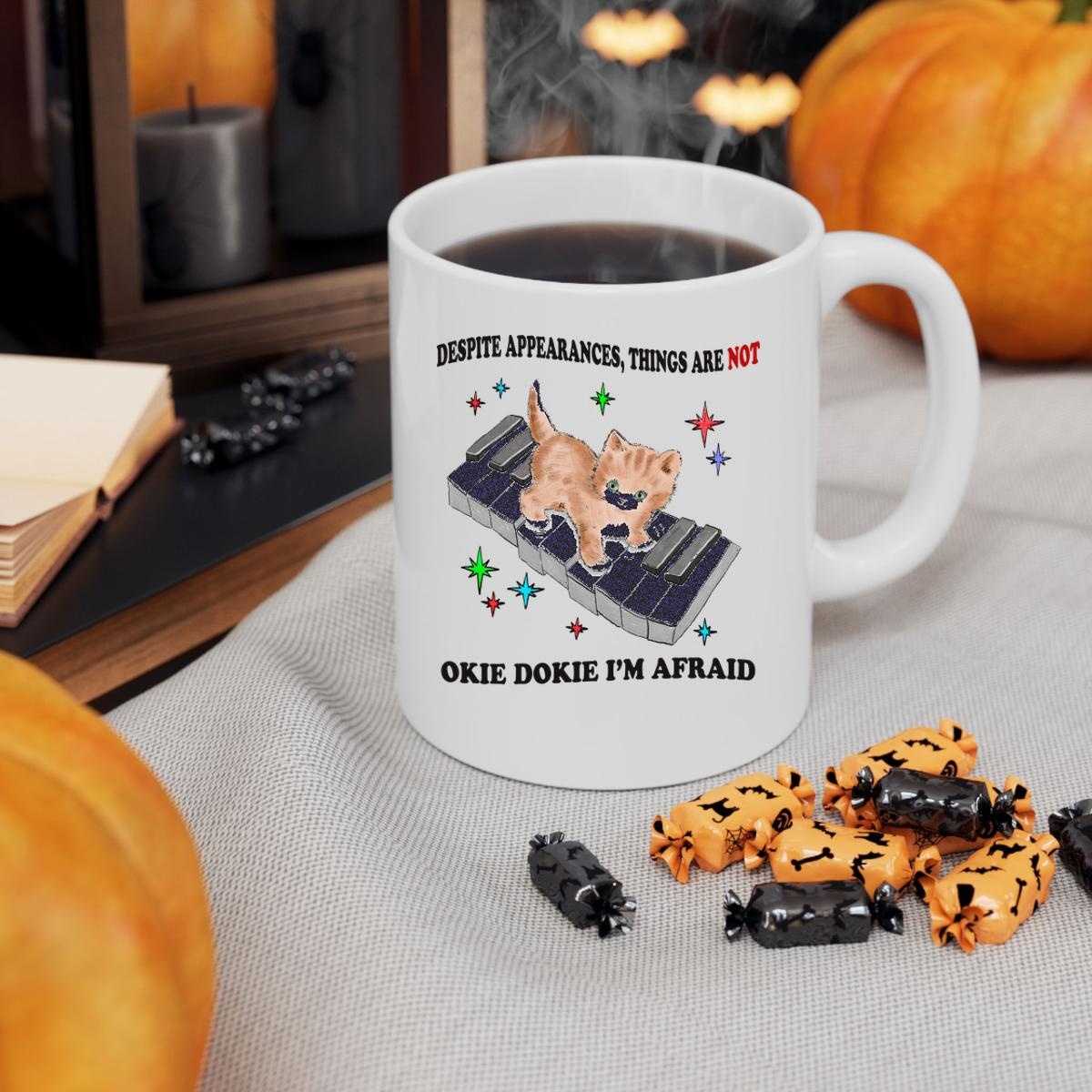 Despite Appearances Things Are Not Okie Dokie Im Afraid Kitty On Piano Mug 3