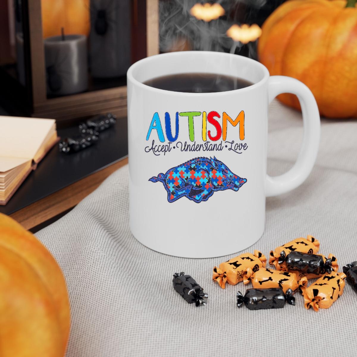 Autism Accept Understand Love Arkansas Razorbacks Mug 3